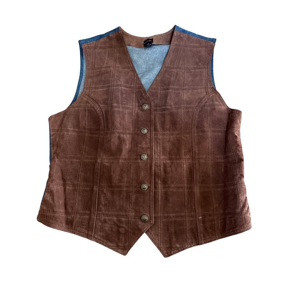 Gloria Vanderbilt Brown Leather Vest Size L Western Cowboy Vintage